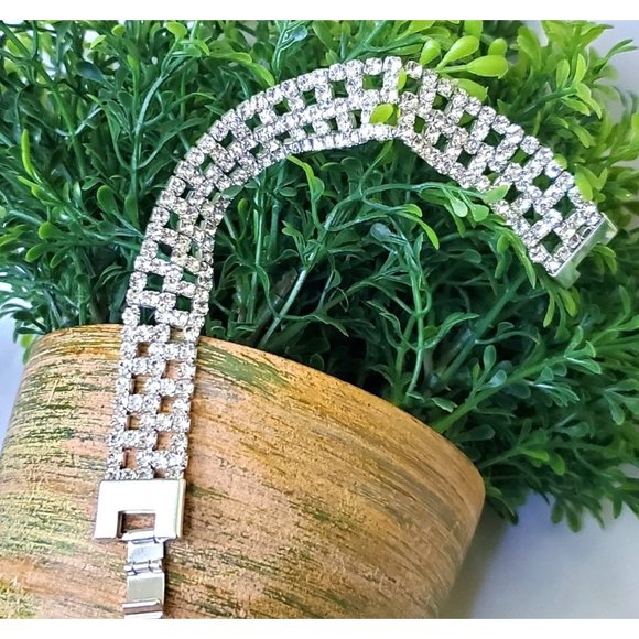 Bracelet WIDE Crystal bling bride bridal Sparkle Bling Jewelry - Picture 3 of 7